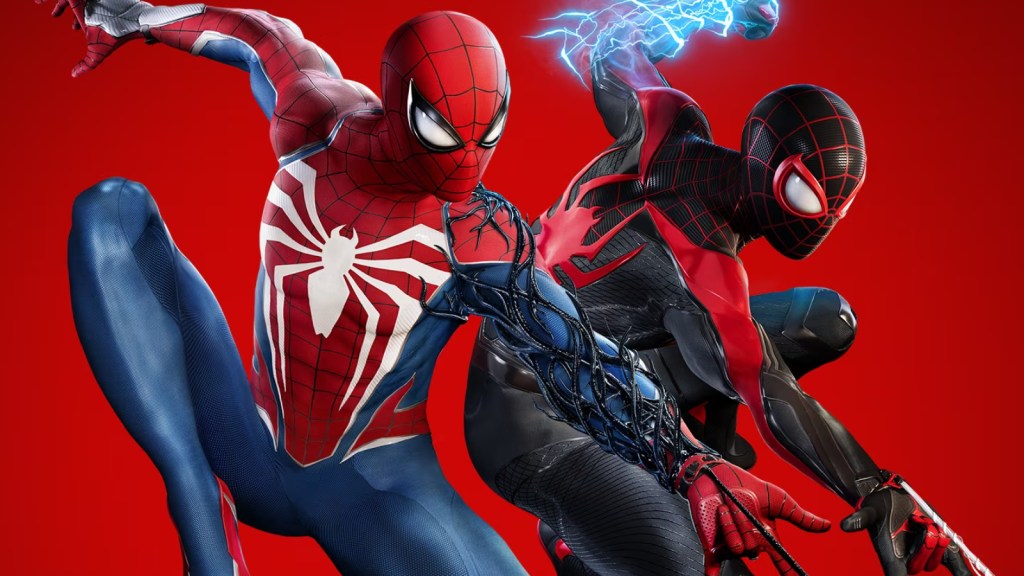 Peter Parker and Miles Morales on the cover art for Marvel's Spider-Man 2