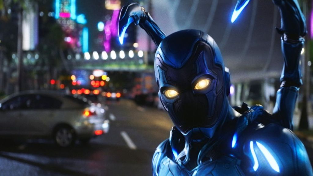 Blue Beetle standing in the street