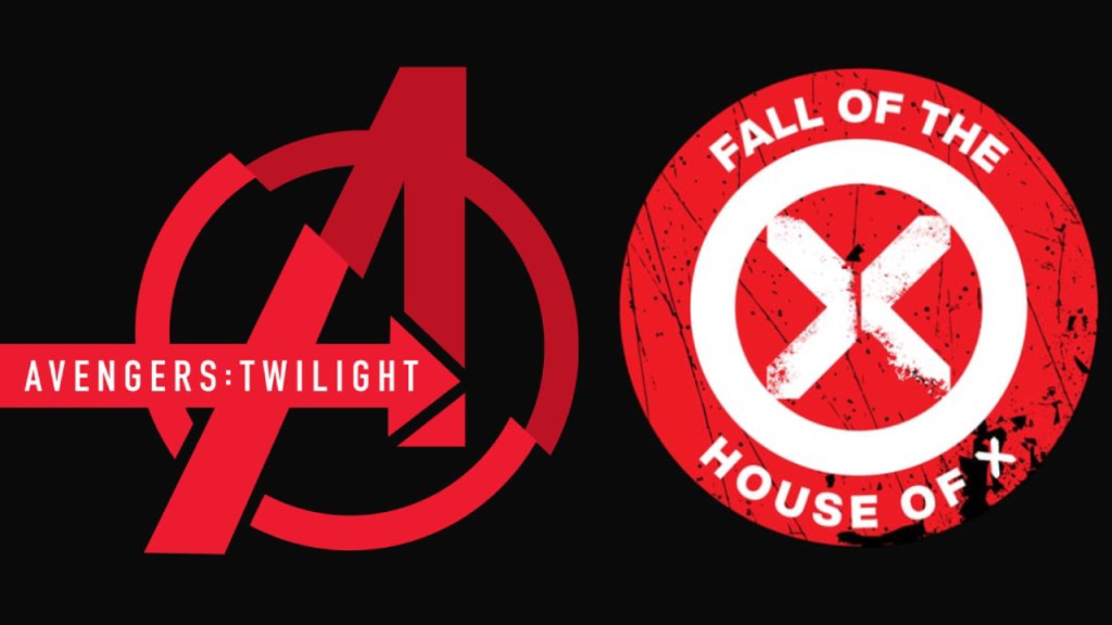 Logos for Marvel Comics' Avengers: Twilight and Fall of the House of X
