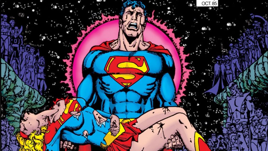 Superman holding a dead Supergirl