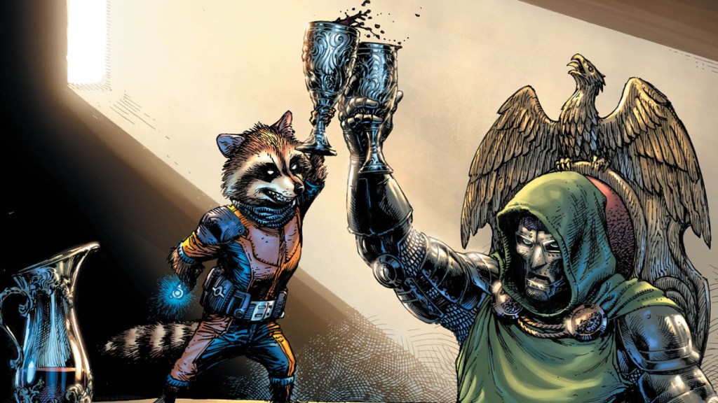 Doctor Doom and Rocket Raccoon cover by Gary Frank cropped