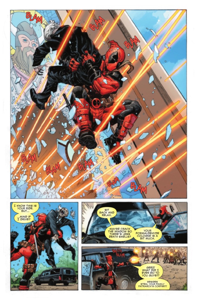 Deadpool steals a corpse in Deadpool Wolverine 1