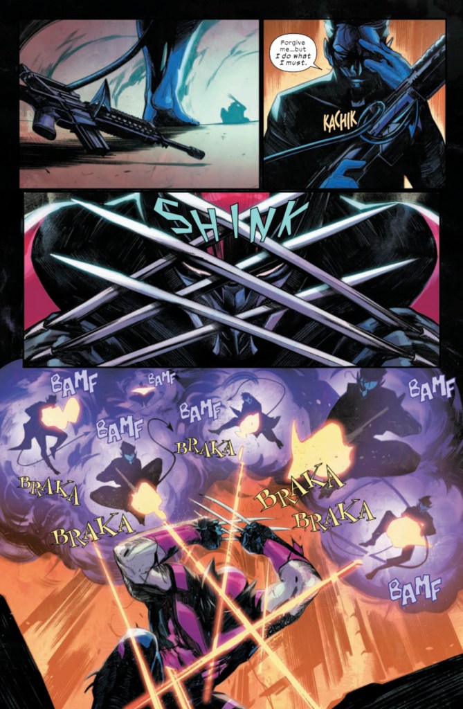 Nightcrawler fights Logan in Ultimate Wolverine 1