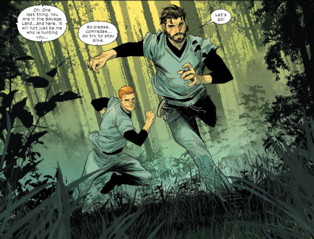 Peter Parker and Harry Osborn in Savage Land in Ultimate Spider-Man 13