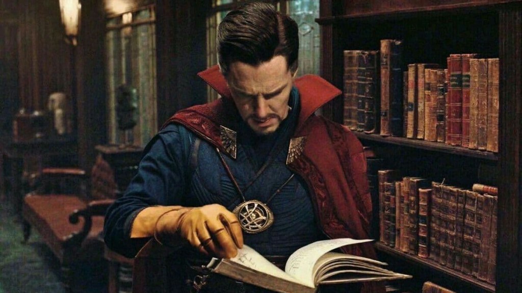 MCU Doctor Strange studies a magic book