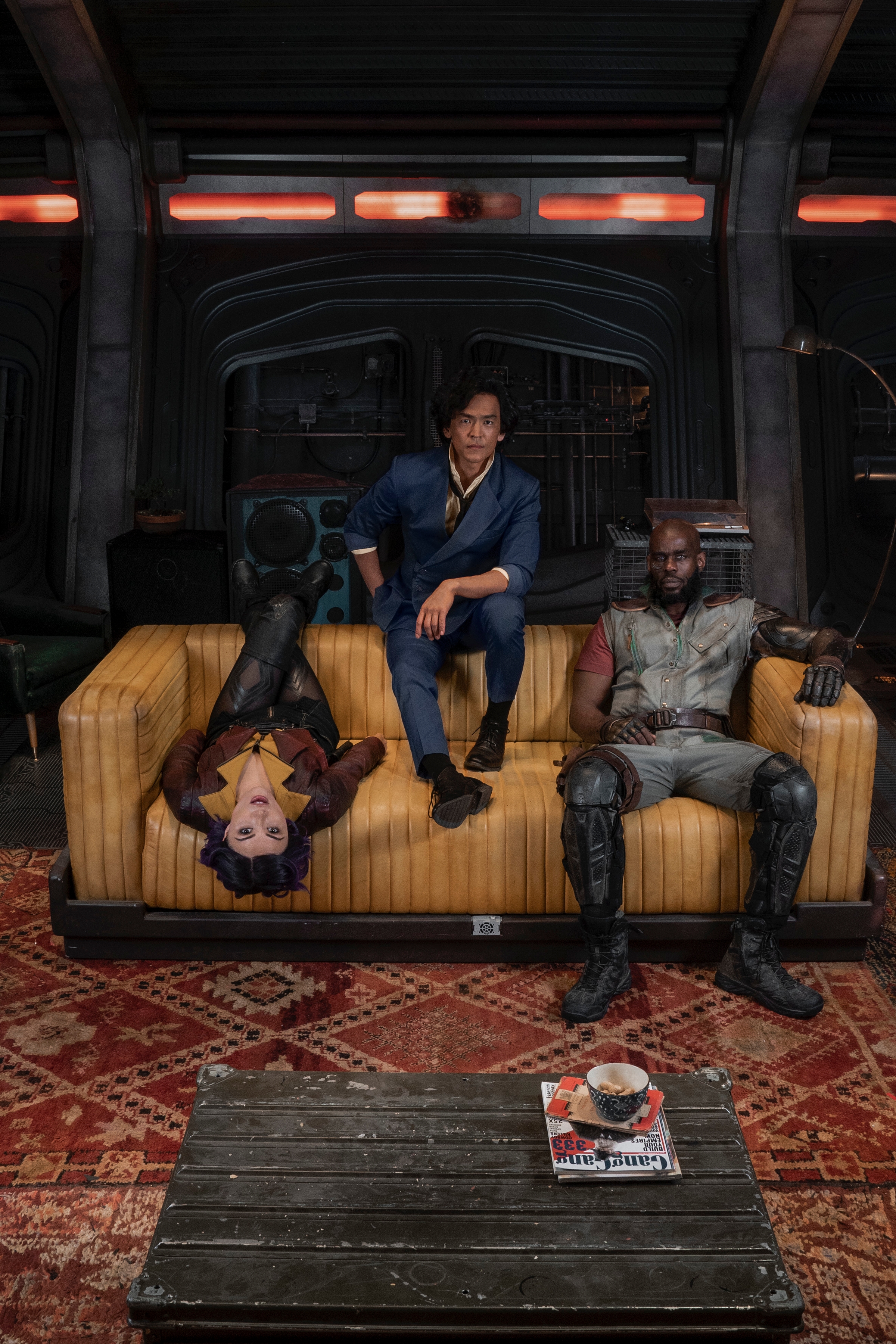 Daniella Pineda as Faye Valentine, John Cho as Spike Spiegel and Mustafa Shakir as Jet Black