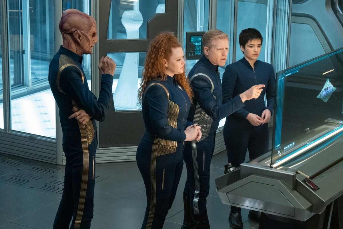 Doug Jones as Capt. Saru, Mary Wiseman as Ensign Sylvia Tilly, Anthony Rapp as Lt. Commander Paul Stamets and Blu del Barrio as Adira