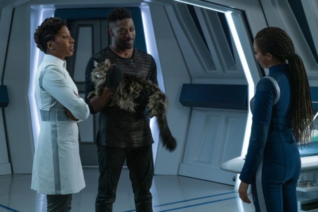 Raven Dauda as Dr. Pollard, David Ajala as Book and Sonequa Martin-Green as Commander Burnham