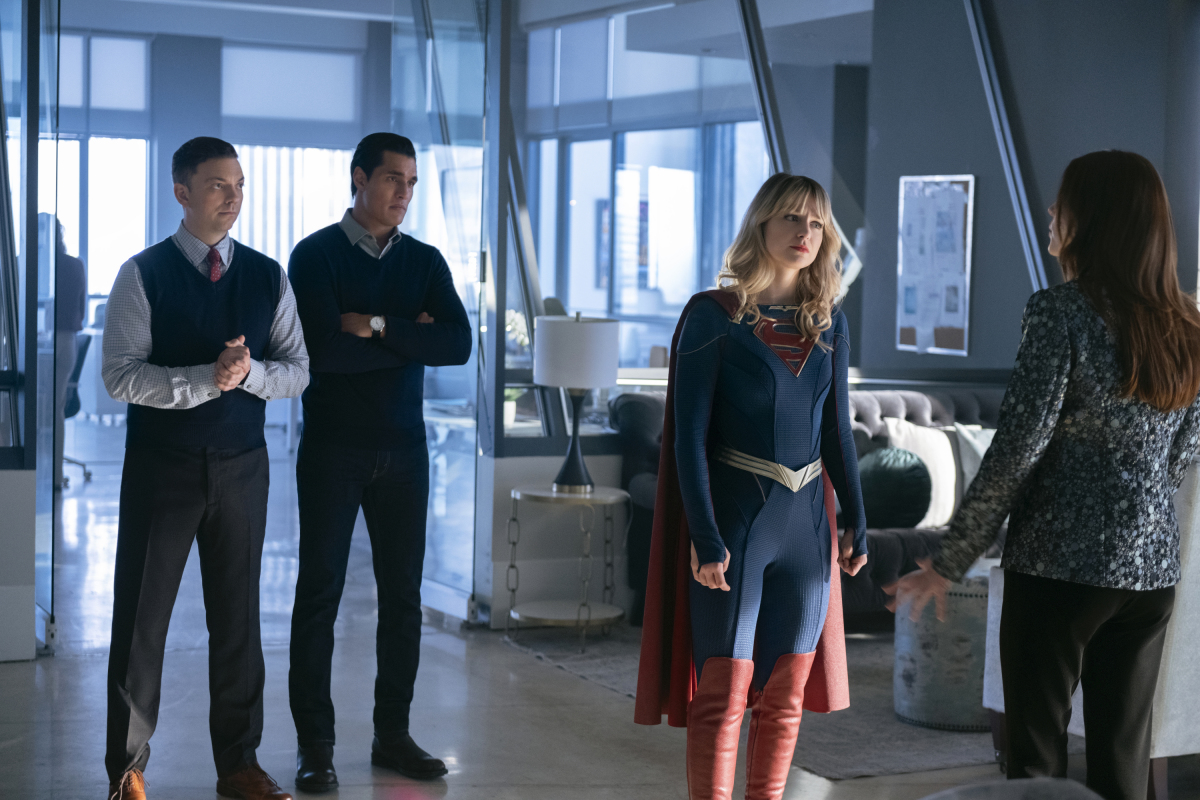 Sean Hewlett as Franklin, Staz Nair as William Dey, Melissa Benoist as Kara/Supergirl and Julie Gonzalo as Andrea Rojas/Acrata